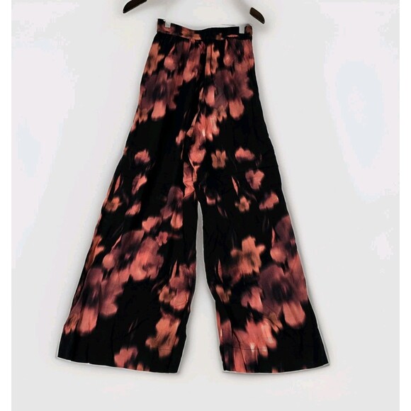 Universal Standard Wide-Leg Rayon Pants Womens Black Floral 4XS Elastic Waist - Picture 3 of 12